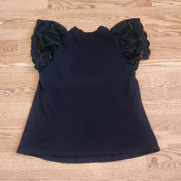 EUC Sandro Ferrone Black Lace Sleeve Women's Top, Size M - Picture 4 of 4